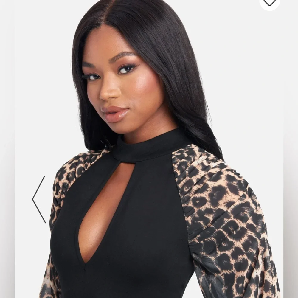 NWT Bebe Leopard PRINTPUFF SLEEVE CATSUIT SzM - Picture 2 of 10
